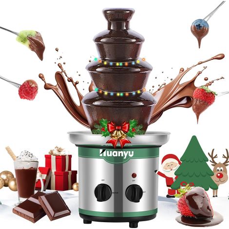 Fontaine à chocolat à 4 niveaux Grand ensemble à fondue pour le chocolat Fontaine à chocolat électrique Ensemble à fondue au chocolat pour fête, mariage et anniversaire (1/5)
