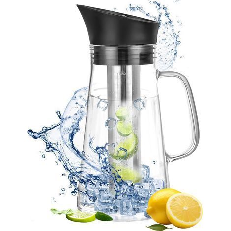 1,2-Liter-Glaskaraffe – Glaskaraffe mit Silikondeckel – Hitzebeständige Filterkaraffe – Für heißes/kaltes Wasser, Wein, Eistee und Saft (1/5)