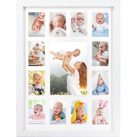 Cadres 12 pour Photos 5 x 8 cm et 1 pour Photos 11 x 16 cm, Cadre blanc avec passe-partout Affiche, Galerie Photo Murale, Décoration Murale (1/5)