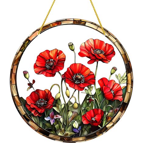 Élégant Sun Catcher Fleur Rouge en Acrylique – Décoration Fenêtre Suspendue avec Plaque Ronde Colorée, Ornement Lumineux et Créatif, Déco Maison et Fenêtre Décorative, Cadeau Original, 20 cm (1/5)