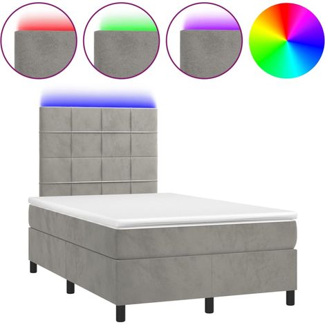 Lit double  Lit adulte  Sommier à lattes de lit avec matelas LED gris clair 120x190 cm