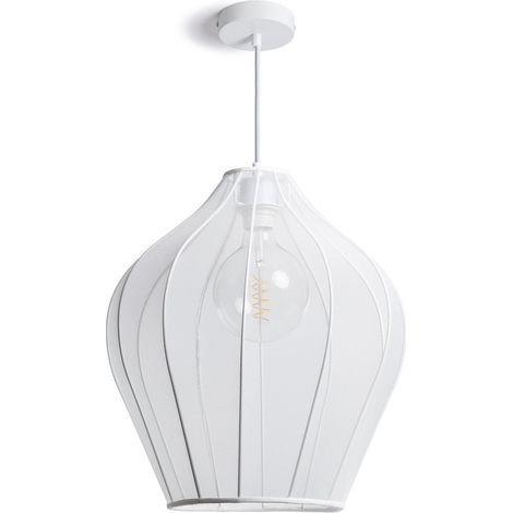 Ledkia – Suspension métal et tissu Ø400 mm Yara blanc – Abat-jour design pour espaces variés – Douille E27 – Câble textile blanc inclus