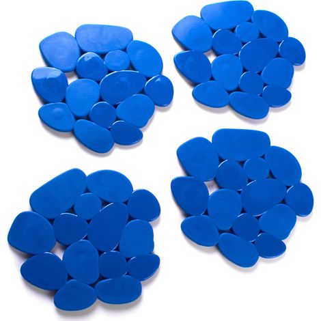 MSV Set 4 Tappetini Doccia o Bagno Antiscivolo Ciottoli in PVC 12x13 cm Blu Navy (1/3)