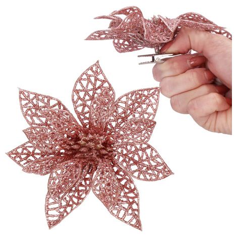 Weihnachtsstern künstliche Poinsettie mit Metallklammer Altrosa
