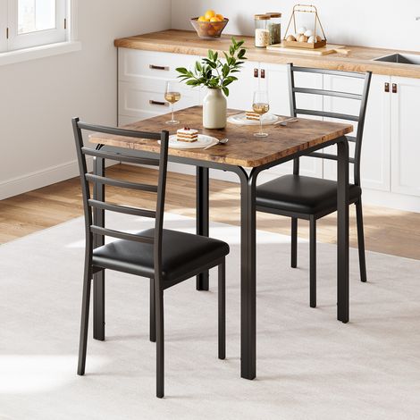 Table à Manger avec 2 Chaises, Ensemble Table et 2 Chaises, Table de Cuisine pour 2 Personnes, en MDF et Métal,Marron ,74 X 74 X61 CM (1/5)