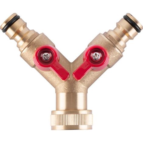 Verteiler GF123, 3/4", Typ Y, Bajonett, Kupplung 2-Wege, mit Ventilen, Metall, Garten, für Schlauch
