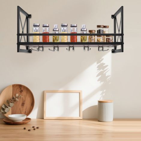 YISSALE -Outillage -Support de vin à couteaux, étagère pour bouteilles, 5 verres, barre domestique, 1 niveau (1/5)