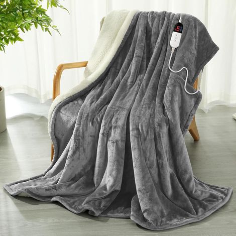 Couverture Chauffante 130×180 cm, Plaid Chauffant en Flanelle Gris (1/5)