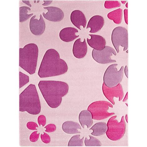 -LUXOR- living Tappeto per bambini disegno di fiori rosa - tappeto per la camera dei bambini delle bambine da usare come tappeto da gioco 60 x 115 cm