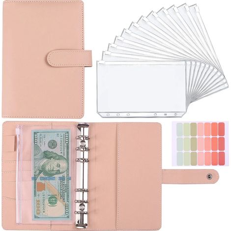 Relieur A6 avec poches zippées pour planification budgétaire douze pochettes et vingt et une étiquettes organiseur de budget