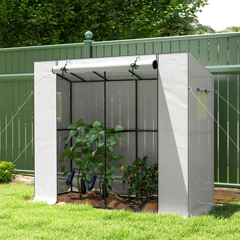 Mini-Gewächshaus, Anlehn-Gewächshaus mit Rolltür und Netzfenstern, UV-beständig, für Blumen, Setzlinge, Pflanzen, Weiß (1/5)