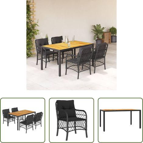vidaXL Sitzkissen - 5-tlg. Garten-Essgruppe mit Kissen Schwarz Poly Rattan (1/5)