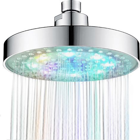 15 cm LED-Duschkopf mit 7 blinkenden Farben, Regeneffekt, Hochdruck (Chrom)
