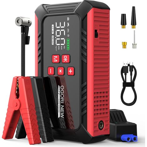 Booster Batterie Voiture 8000A,Demarreur Batterie Voiture avec Gonfleur 150PSI, Demarreur Batterie Voiture(8.0L Diesel/10.0L Gaz),12V Jump Starter pour Véhicule avec lumière LED/Écran LCD (1/5)
