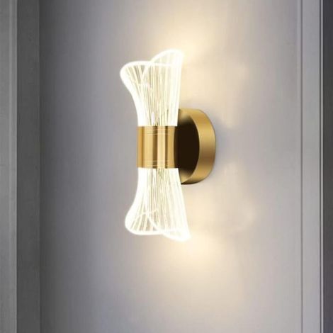 AMXCNOY Applique murale d'intérieur à LED, applique murale moderne dimmable 12 W, applique murale en métal et acrylique, applique murale dorée (1/3)
