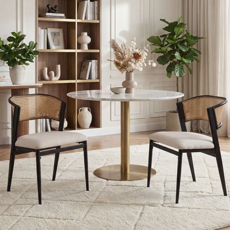 Wahson Set di 2 da Pranzo Retrò Sedie da Cucina in Tessuto, Sedia Imbottita in Rattan Sedie da Salotto con Gambe in Metallo per Sala da Pranzo/Soggiorno/Camera da Letto, Nero