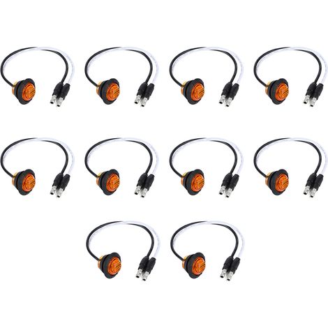 Paquete de 10 luces de posición laterales LED de 3/4" con terminal de 12 V CC para coche, remolque, camión, yate, color ámbar. (1/3)