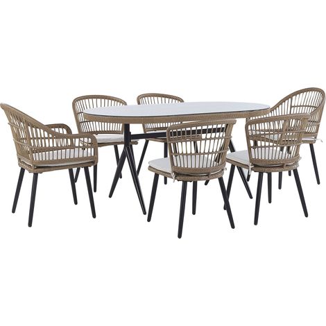 Garden Dining Set 6 Seater ALIANO II with Cushions PE Rattan Beige