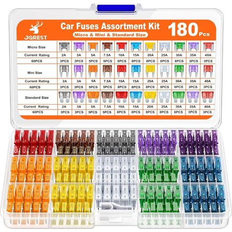 APEX 180Pcs Fusible Voiture Set, 60 Mini Fusible Auto + 60 Moyenne Fusible Automobile + 60 Micro Fusible + Extracteur - pour Voiture/Moto