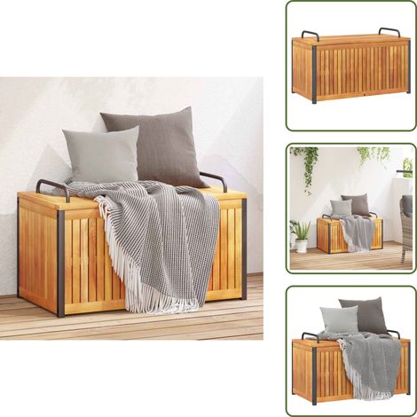 The Living Store Boîte à coussins d'extérieur bois d'acacia solide et acier - Boîte À Coussins - Coffre De Jardin - Rangement Extérieur - Meuble De Jardin - Acacia