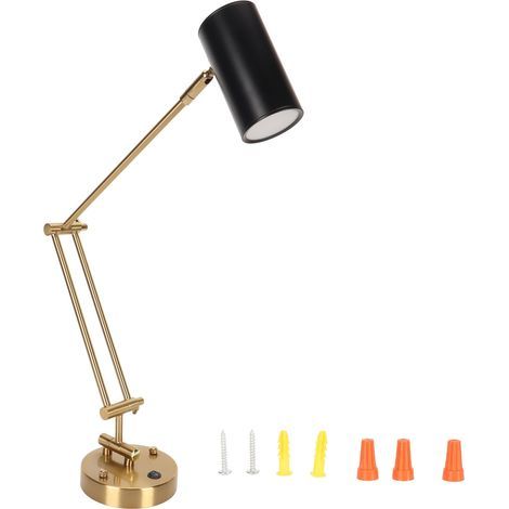 Modern swing arm wall light, warm white light 3000K, control button with E27 bulb, LED light fixture, 85 to 265V (1/5)