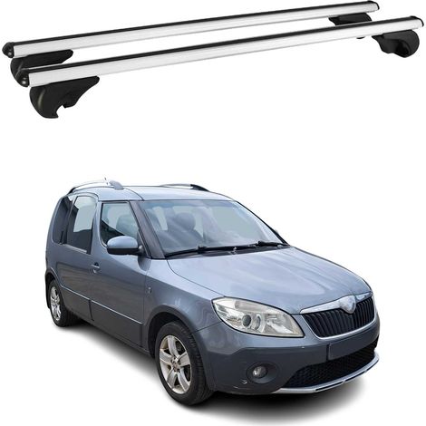 OMAC Aluminium Dachträger Querträger für Skoda Roomster Praktik 2006-2015 – TÜV / DIN 75302:2019 – Abschließbar – Max. 75 kg – 2 Stangen Silber (1/5)