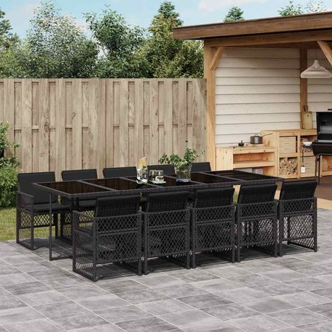 11-tlg. Garten-Essgruppe mit Kissen Schwarz Poly Rattan (1/5)