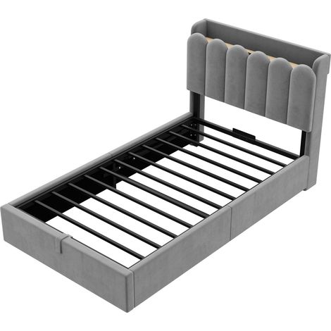 Cama infantil 90 x 200 cm de terciopelo gris con almacenamiento hidráulico y somier (1/5)