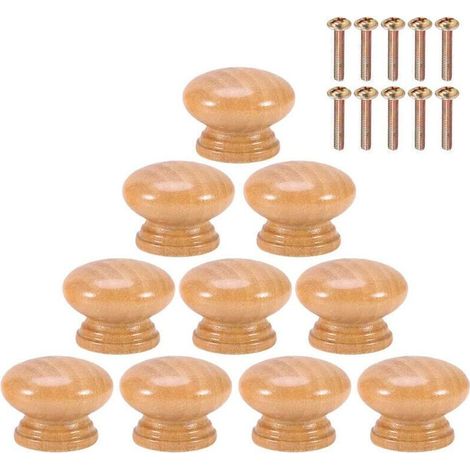 10 Pièces Bouton de Meuble Rond en Bois Poignée Monotrou pour Armoire Tiroir avec Vis - 28mm (1/5)