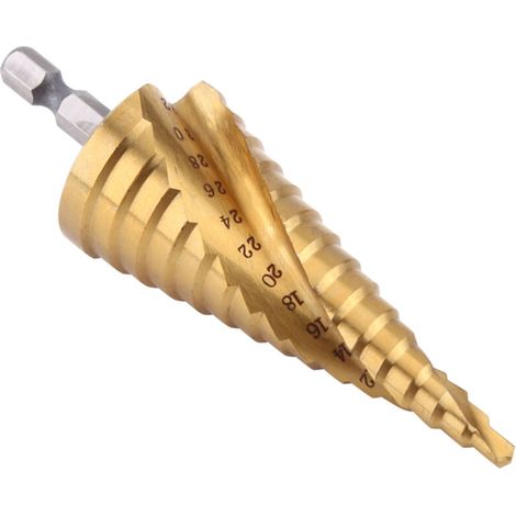1 foret étagé en acier rapide revêtu de titane, à goujure hélicoïdale et queue hexagonale, pour outils électriques, 4-32 mm