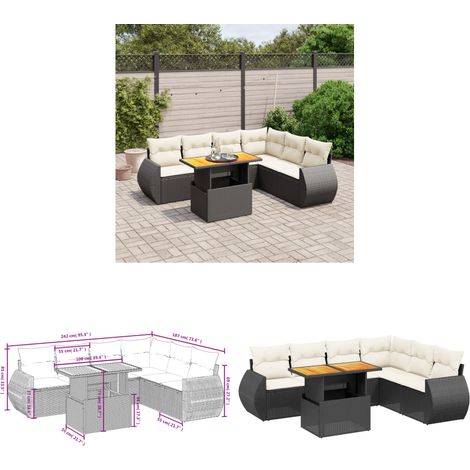 7-tlg. Garten-Sofagarnitur mit Kissen Schwarz Poly Rattan - Gartenmöbel Set - PE-Rattan Möbel - Outdoor Lounge - Gartenecke - Terrassenmöbel - Home & Living (1/3)