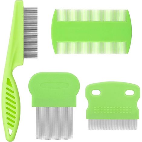 Ensemble de peignes anti-puces pour chats et chiens - Peigne pour éliminer les taches lacrymales - Peigne anti-puces et anti-poux en 4 pièces pour animaux de petite, moyenne et grande taille (vert) (1/5)