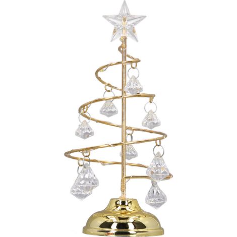 Lampe sapin de Noël LED, petit arbre décoratif en fer avec cristal, lumière chaude dorée, veilleuse ornement pour cadeau (1/5)