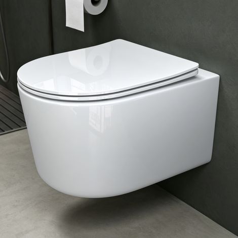 Mai & Mai Sanitari Bagno Sospeso, Sanitari Bagno in Ceramica Soft Close Vaso Montaggio a Parete, Aachen306