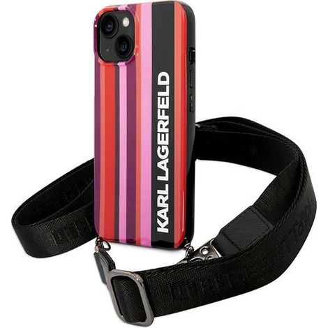 Karl Lagerfeld KLHCP14SSTSTP iPhone 14 / 15 / 13 6,1" Hartschalenetui, pink/pink, Farbstreifen, Tragegurt (1/5)