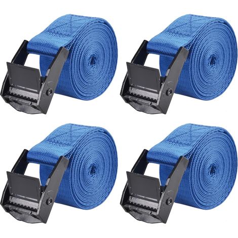 Sangle d'Arrimage 25 mm Sangle de Serrage 2 ou 4 Pièces Courroie à Boucle de Presse pour Moto Voiture Fixation Bagage (3 m, A - Bleu - 4 Pièces) (1/5)