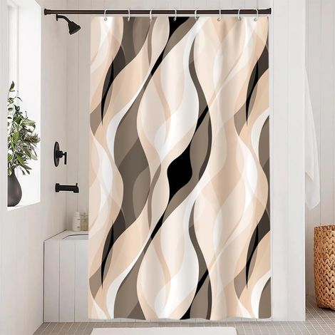 Rideau Douche - 120x180cm - Polyester Imperméable - Motif Rayures Abstraites - Avec 8 Crochets - Pour Salle de Bain (1/5)