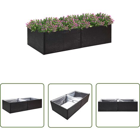 Jardinière, Pot de Fleurs d'extérieur, Noir 157x80x40 cm Résine tressée OIB5921E (1/5)