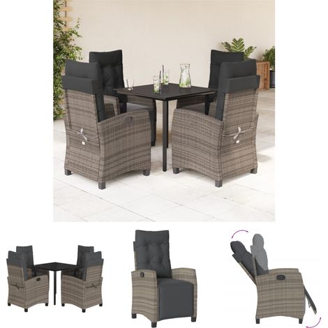 Rattanmöbel - vidaXL 5-tlg. Garten-Essgruppe mit Kissen Grau Poly Rattan - Gartenessgruppe (1/5)