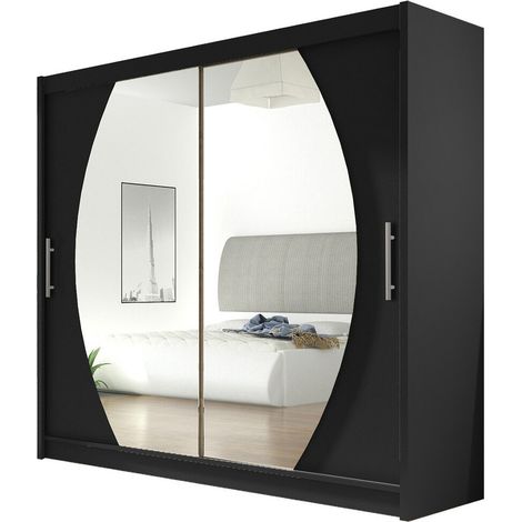 Mirjan24 – Armoire coulissante noire 215x180x58cm – 2 portes – 5 étagères stratifiées – Fabriquée en Union Européenne (1/4)