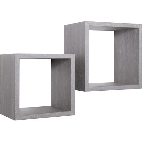 Set di 2 Mensole Maxi da Muro, Cubi Arredo, Mensole Cubo, Cubi da Parete, Rovere Grigio Nuovo, 35x35 p23,7 cm e 31x31 p23,7 cm - Q-Bis (1/4)