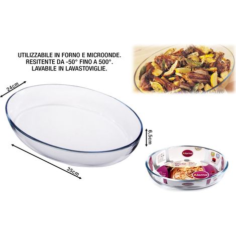 Pirofila Teglia forno in vetro alorno rettangolare ovale 35 x 24 cm cok