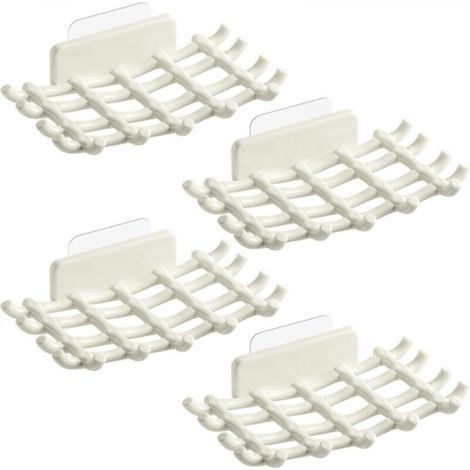 Porte-savon mural de douche, porte-savon auto-drainant avec crochets, aucun perçage requis (1/4)