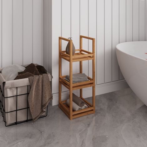 Étagère de salle de bain en bambou et MDF naturel/gris, 3 tablettes, 70 x 26 x 26 cm (1/5)