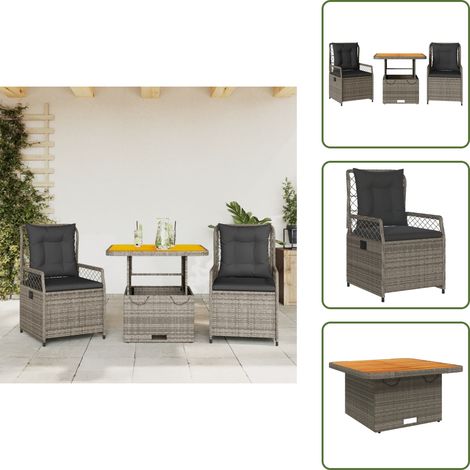 Cuscini da giardino - vidaXL Set da Pranzo da Giardino 3 pz con Cuscini in Polyrattan Grigio - Rattan PE