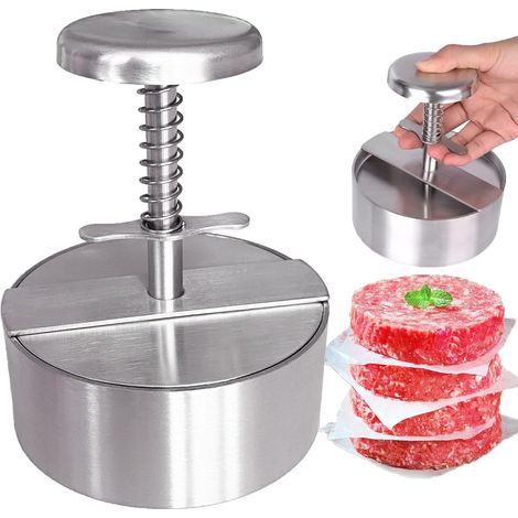 Burgerpresse aus Edelstahl, Hamburger-Patty-Maker, Grillplatte, flach, geeignet für Fleischteig, spülmaschinenfest (1/4)