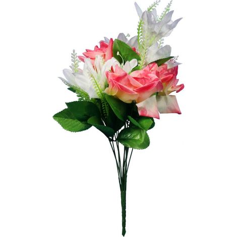 Ramo de 12 flores, mezcla de rosas y lirios, rosa claro y blanco.