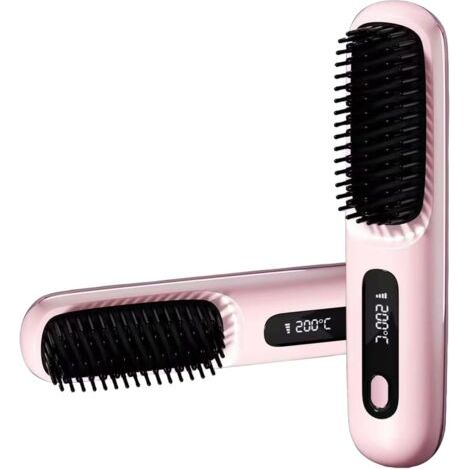 Cordless Hair Straightener Brush Mini Electric Anti-Scald Hot Comb with LED Screen Rechargeable Hair Heated Brushes for All Hair Type (1/5)
