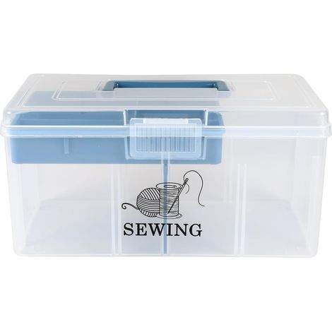 Boite a Couture Plastique, Panier Couture 2 Niveaux avec Poignee Boite rangement couture avec insert amovible, couvercle articulé et poignée pour fils, boutons, aiguilles et accessoires (1/5)