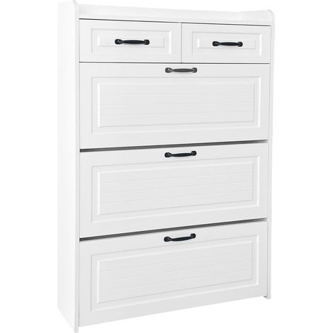 Scarpiera con 3 Ante a Ribalta e 2 Cassetti, Stile Moderno, in Pannelli di Truciolato, Bianco, 80×23,5×131 cm (1/5)